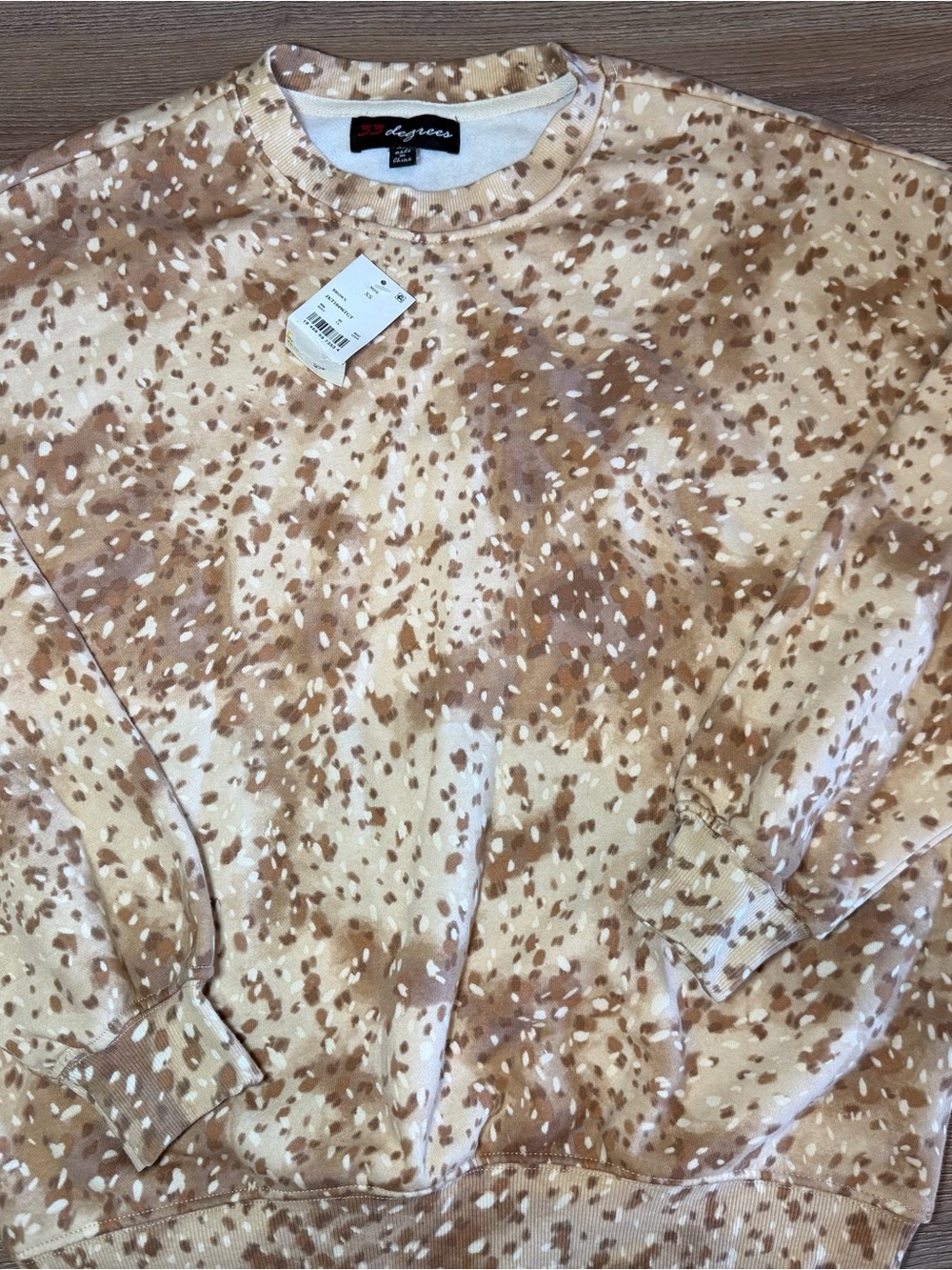 32 Degrees Beige and Brown Deer-Spot Crewneck Sweatshirt